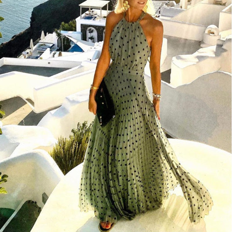 Sexy O Neck Halter Print Dress - essentialslifeshop