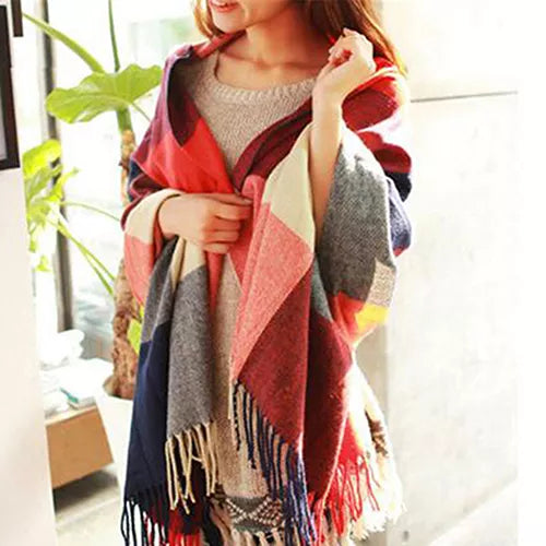 Plaid Scarf Long Wide Wrap Shawl - essentialslifeshop