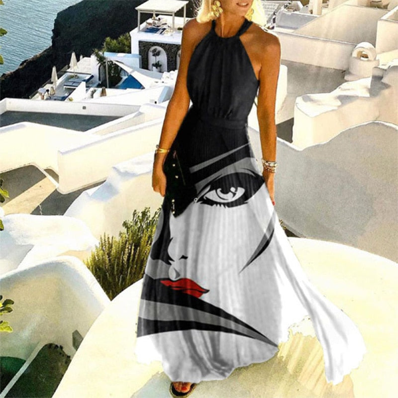Sexy O Neck Halter Print Dress - essentialslifeshop