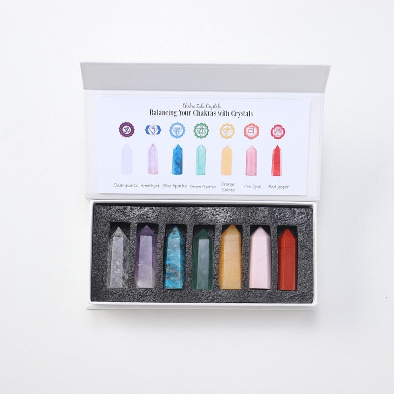 Natural 7 Chakra Quartz Crystal Point Gemstone Set - essentialslifeshop