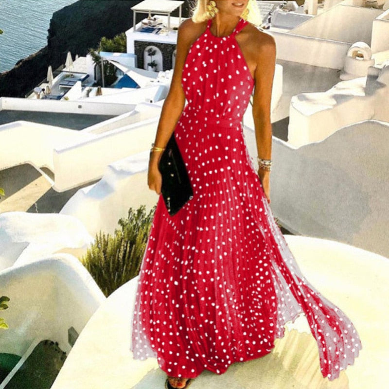 Sexy O Neck Halter Print Dress - essentialslifeshop