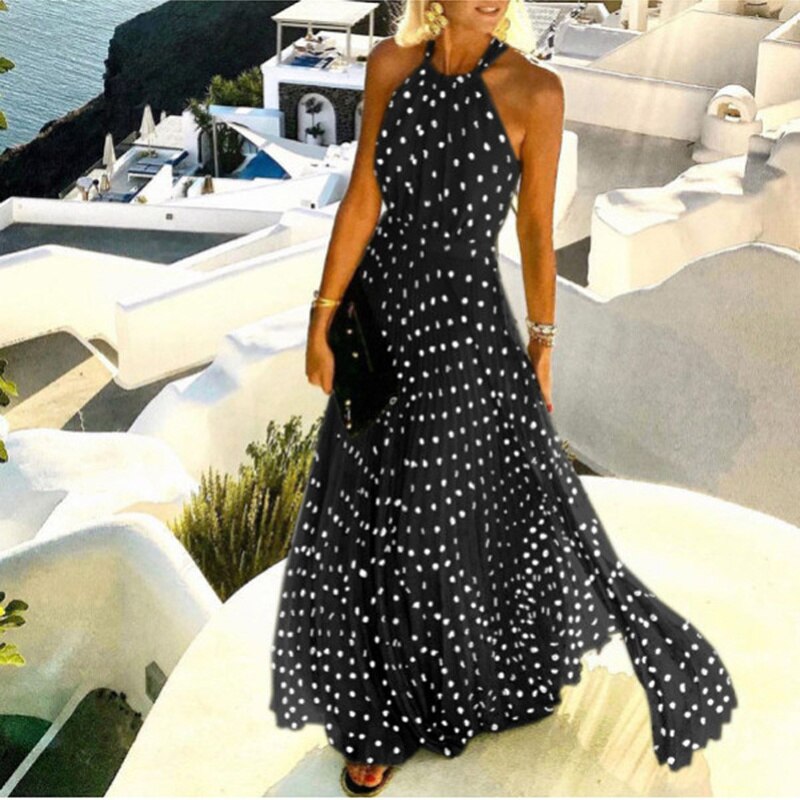 Sexy O Neck Halter Print Dress - essentialslifeshop