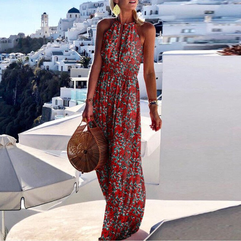 Sexy O Neck Halter Print Dress - essentialslifeshop