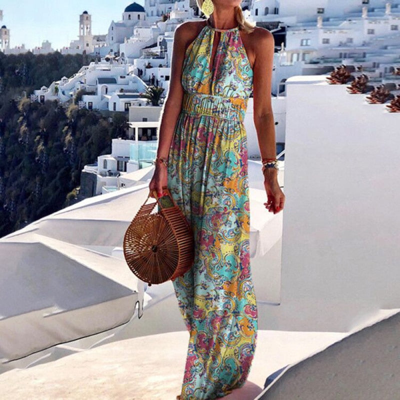 Sexy O Neck Halter Print Dress - essentialslifeshop