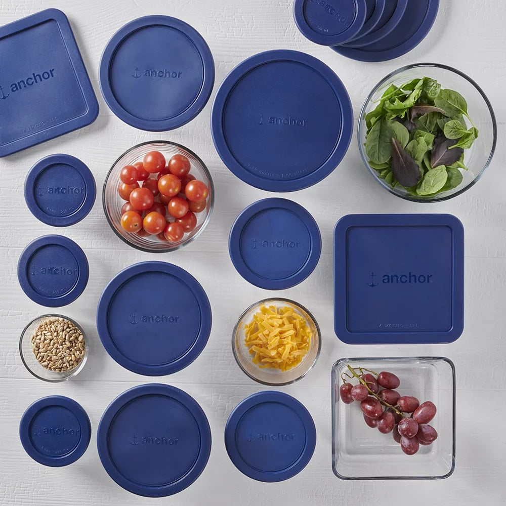 Clear Glass Storage 30 Piece Set With Navy Lids - essentialslifeshop