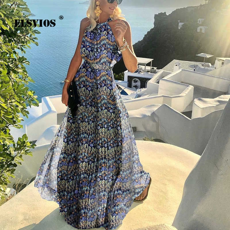 Sexy O Neck Halter Print Dress - essentialslifeshop