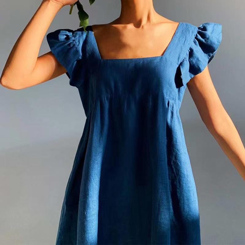 Square Neck Solid Color Cute Dress - essentialslifeshop