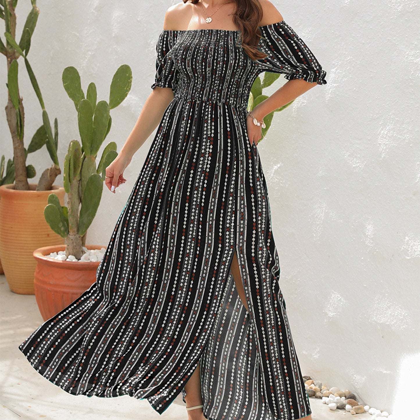 Split Hem Off Shoulder Dress - essentialslifeshop