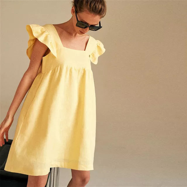 Square Neck Solid Color Cute Dress - essentialslifeshop