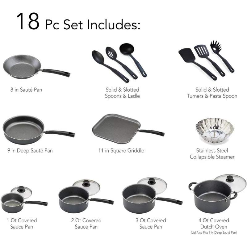 18 Piece Non-stick  Cookware Set - essentialslifeshop