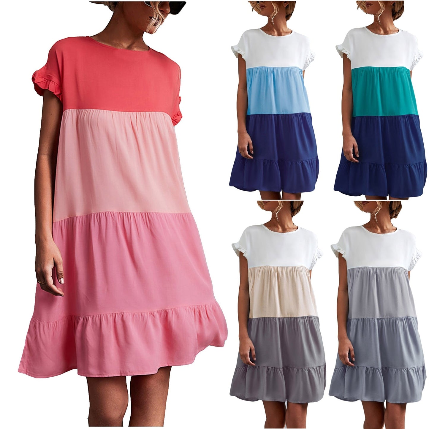 Casual Dress Ladies V-neck Loose Stitching - essentialslifeshop