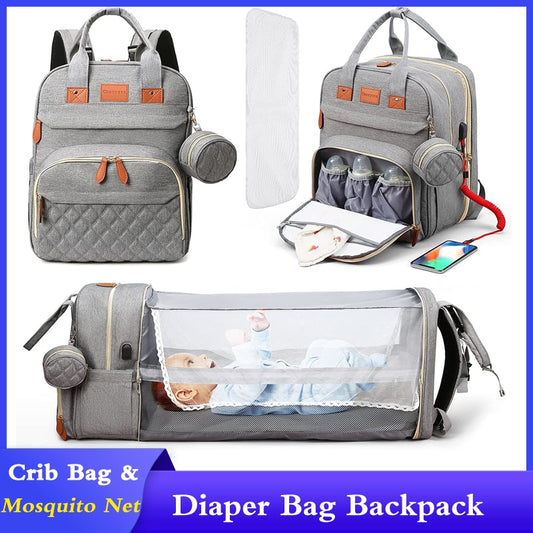 3 In 1 Diaper Backpack   USB Charge with Changing Bed - essentialslifeshop